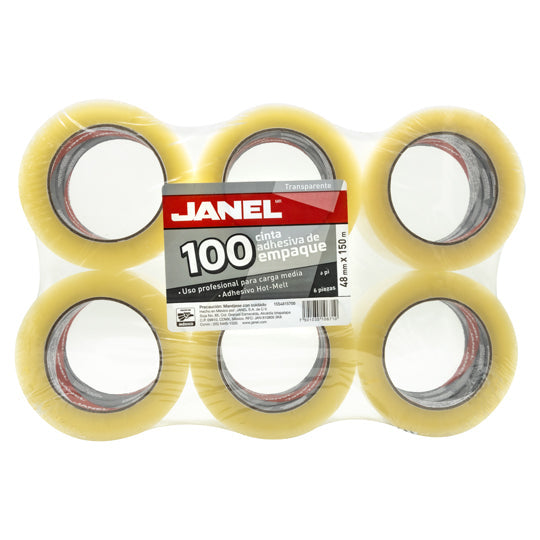 Cinta de Empaque Janel Transparente de 48mm x 150m - Paquete con 6 piezas