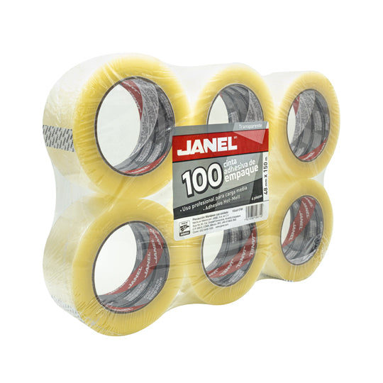 Cinta de Empaque Janel Transparente de 48mm x 150m - Paquete con 6 piezas