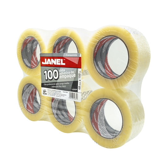 Cinta de Empaque Janel Transparente de 48mm x 150m - Paquete con 6 piezas